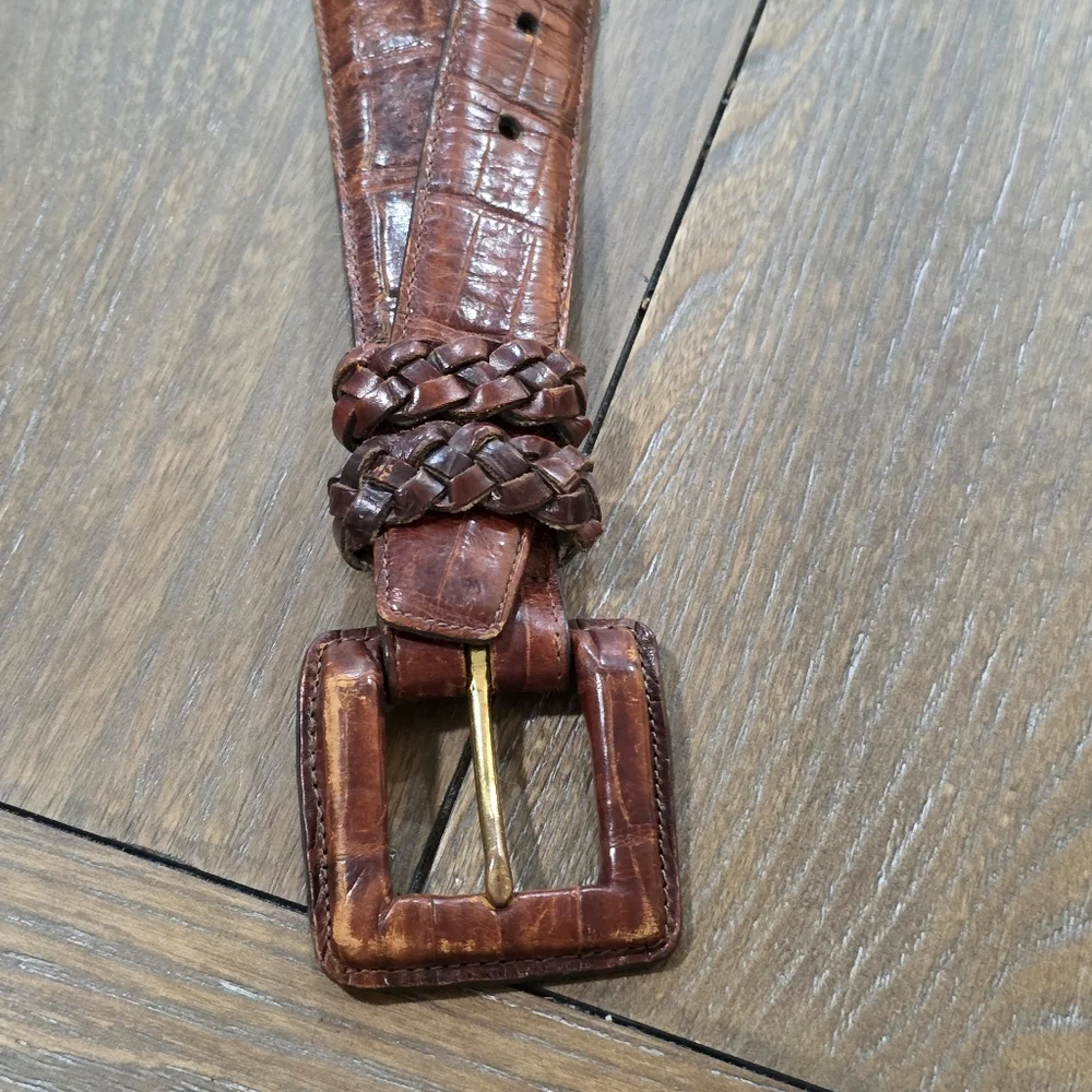 Brighton Brown Croc Embossed Leather Belt